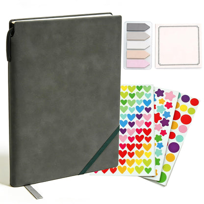 CRZTRY A5 Lined Notebook with Hidden Pen, Soft Cover & Organization Kit Including Color Dot Stickers, Sticky Index Tabs and Note Papers, Lined Pages Green