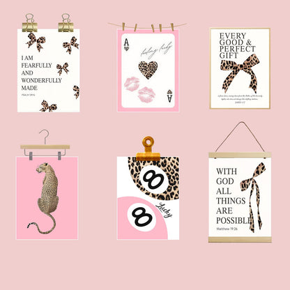 Leopard aesthetic Wall Art Decor Posters Set of 3 , Bow Christian Room Bathroom Bedroom Dorm Wall Art Aesthetic for College Teen Girls Gifts, Bible Verses Bow Wall Decor, 12x16 In Pictures (Unframed)