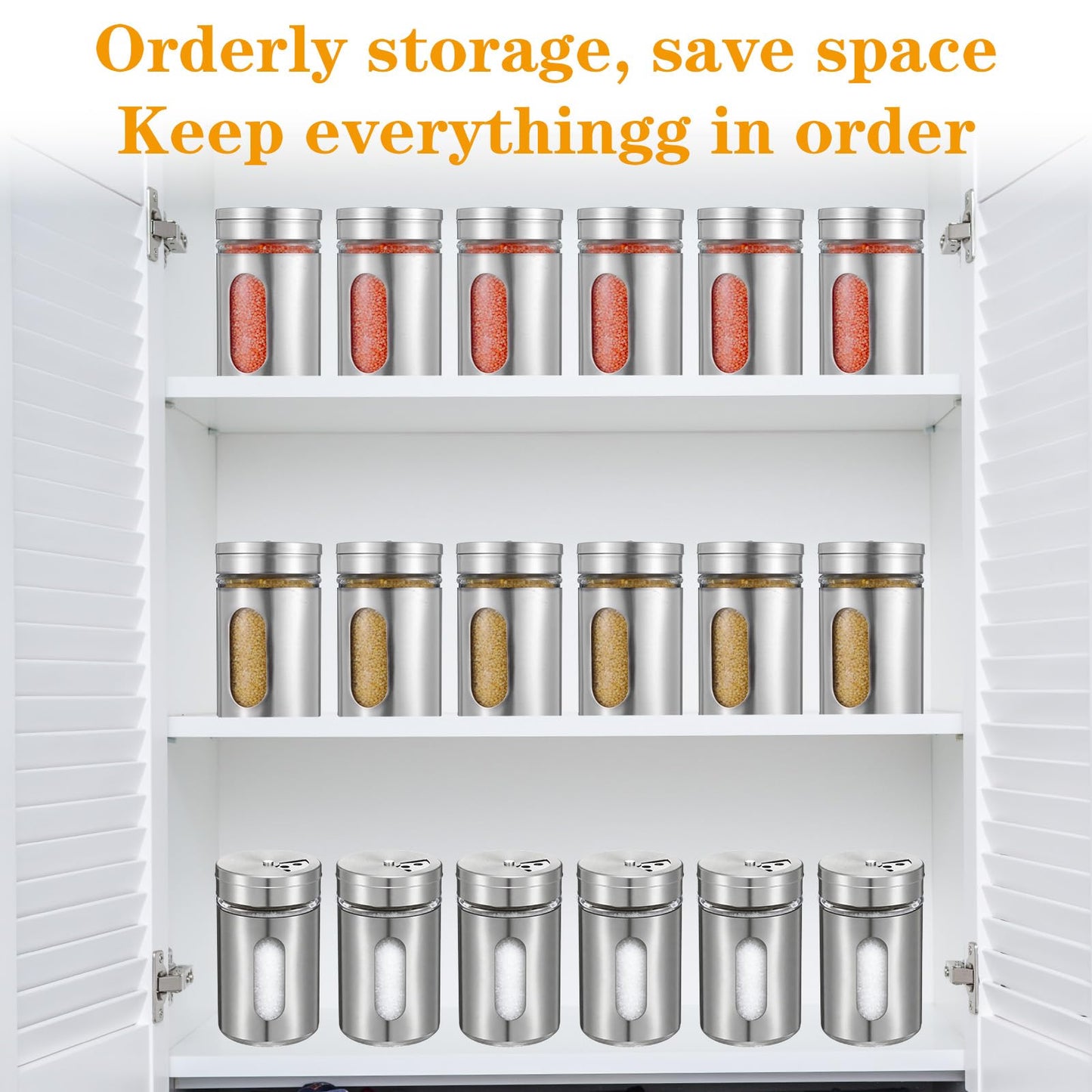 24 Pcs Stainless Steel Spice Jars with Shaker Lids, Seasoning Jars with Adjustable Pour Holes and Glass Window, Empty Spice Bottles for Kitchen Salt Pepper Sugar Seasonings (3.4oz)