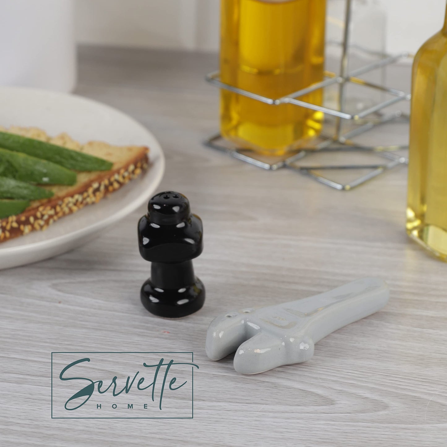 Servette Home Construction Theme Salt and Pepper Shakers for Collectors Kitchen Decor (White & Black)