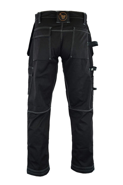 WrightFits Men Pro Builder Work Trousers Black - Heavy Duty Safety Combat Cargo Pants - Knee Pad Pockets - Triple Stitched - Durable Workwear (32W X 31L, Black)