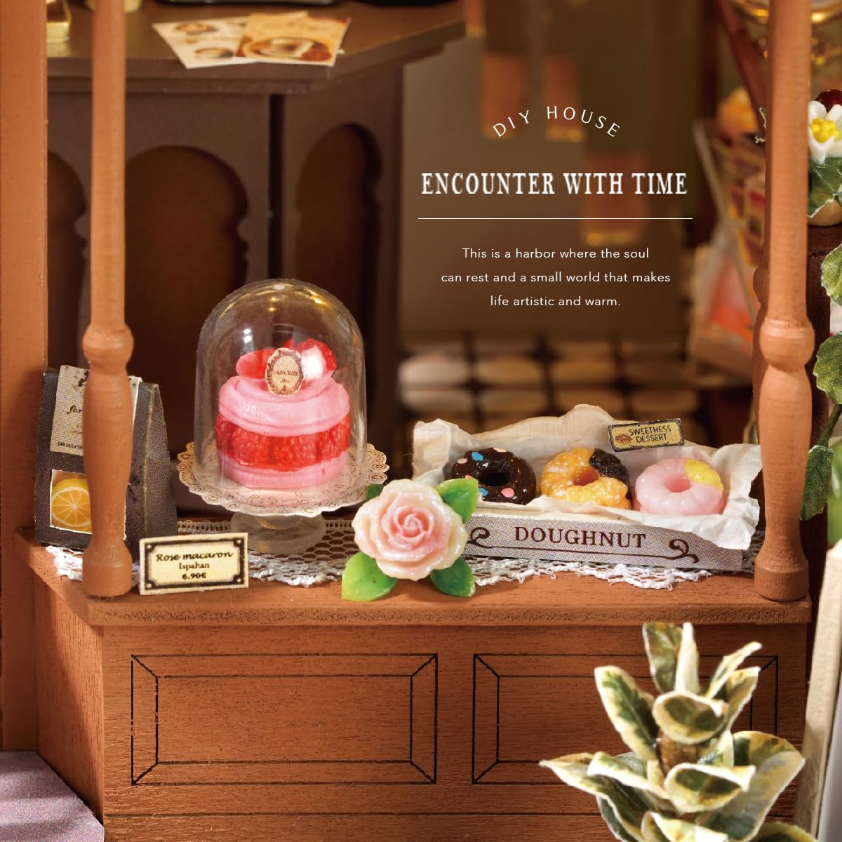 CUTEROOM Miniature House Kits for Adults,Mini Dollhouse Wooden Furniture Kit, DIY Craft Kits Creative Room Tiny House for Decoration- Coffee Shop