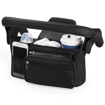 Momcozy Baby Pushchair Organiser, 3 Insulated Cup Holder，Detachable Zippered Pocket, Adjustable Shoulder Strap, Large Capacity for Baby Essentials, Compact Design Fits Any Pram Handlebar