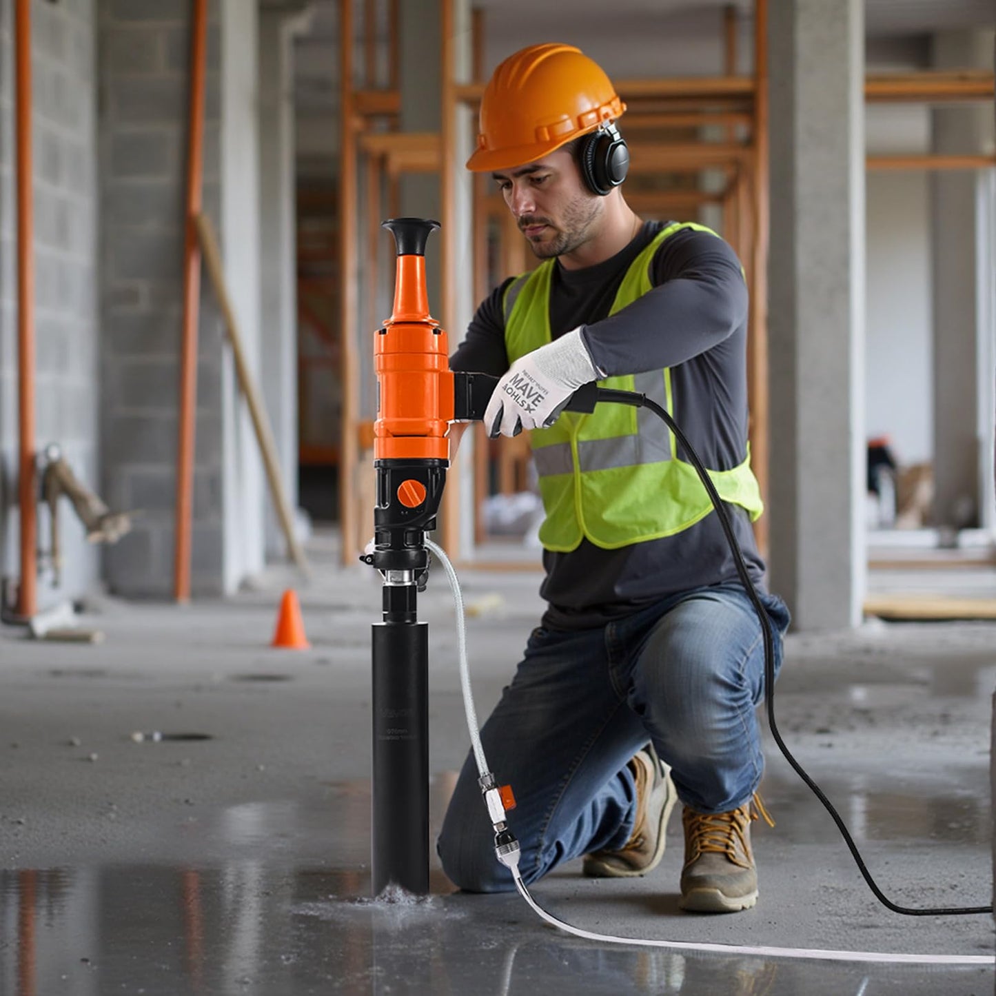 VEVOR Diamond Core Drilling Machine, 8 in Drilling Diameter, Handheld Dry and Wet Concrete Core Drill Rig with 4 Drill Bits, 1075/2300 RPM 2-Speed, UNC1 1/4-7 Thread, for Concrete Brick Stone, 1800W