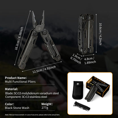 34-in-1 Multitool Pliers with Scissors,Bottle Opener, Allen Wrench,Rope Cutters,File, Saw, Screwdrivers,Stainless Steel Multi Tool with Carrying Pouch Ideal for Camping Survival & Gift for Dad Him Men