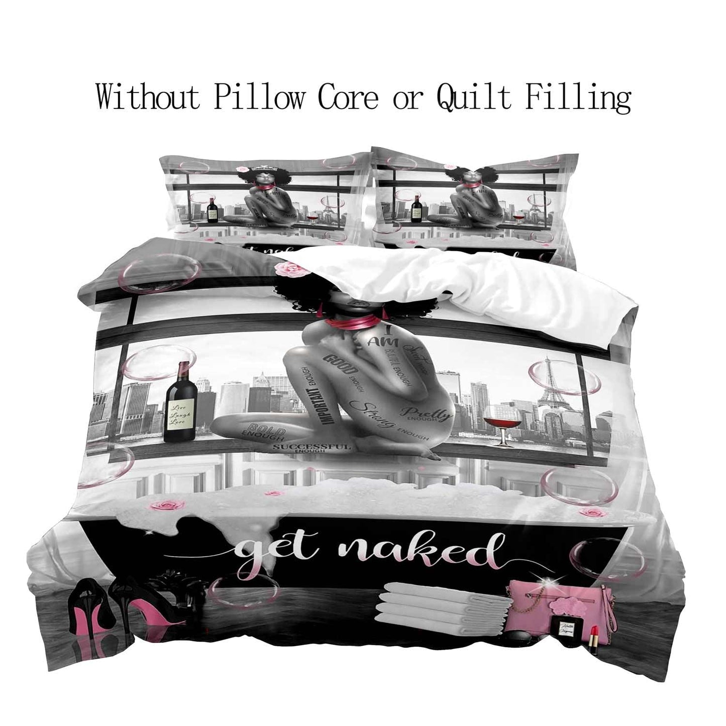 VIVIHOME 3PCS Sexy Black Girl Duvet Cover King Bedding Set, Preppy Bedding, Motivational African American Girls Comforter Cover, Apartment Dorm Room Decor, Inspirational Gifts for Women, 2 Pillowcases