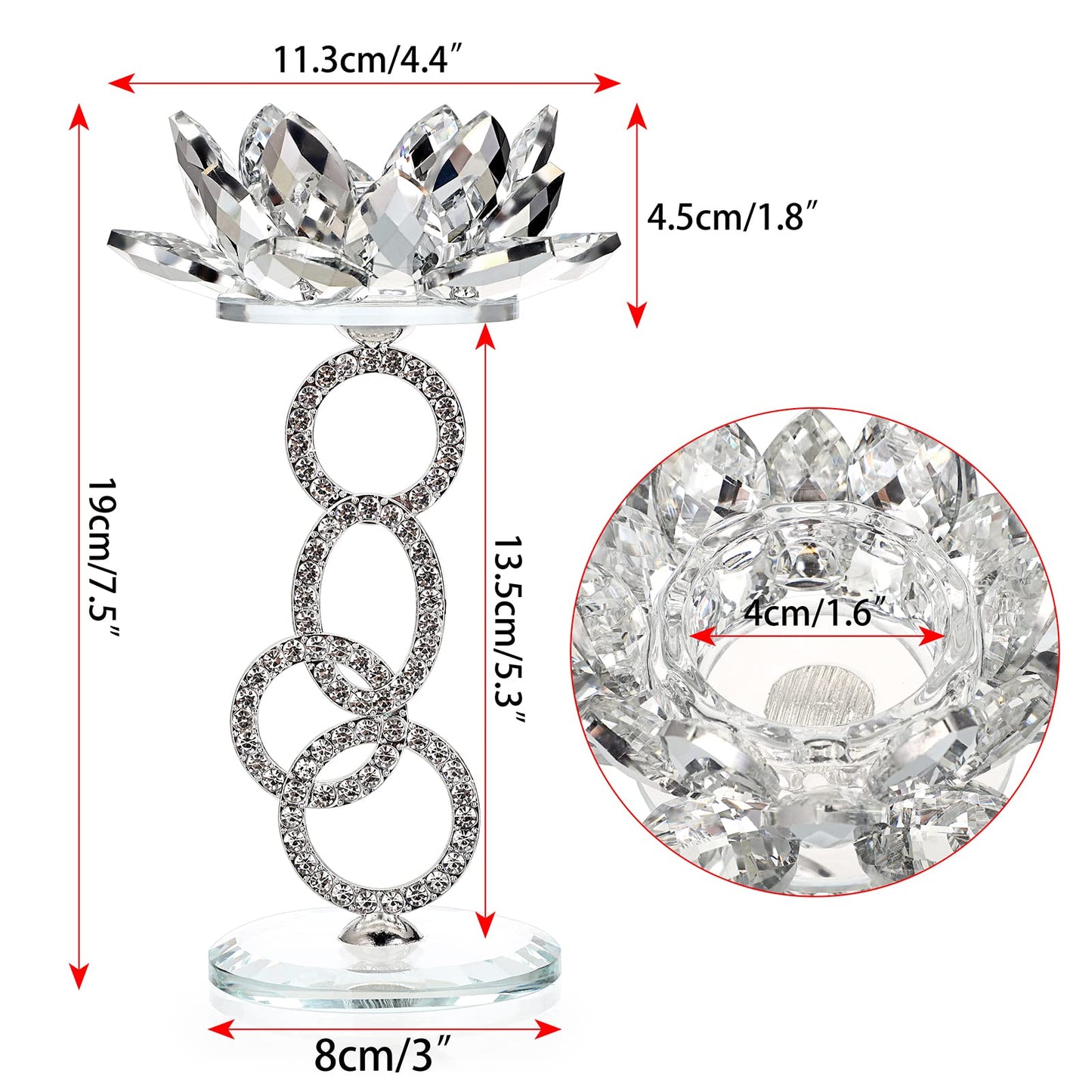 OwnMy Set of 2 Crystal Lotus Flower Candle Holders Metal Glass Lotus Pillar Candlestick Holders, Silver Crystal Lotus Tealight Candlesticks Votive Candle Stands for Wedding Table Centerpiece, 7.5" H