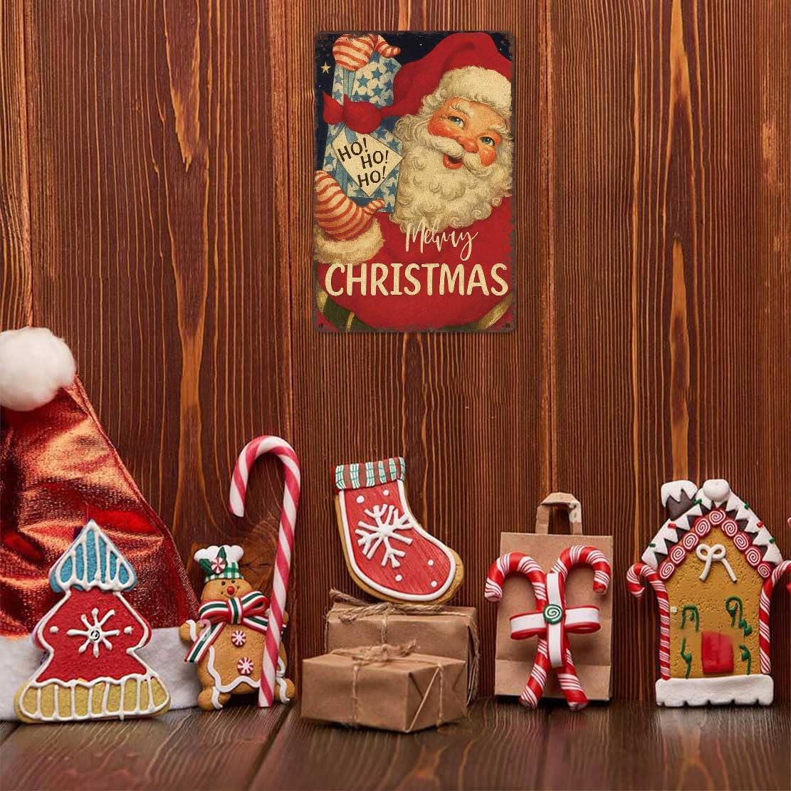 Retro Vintage Christmas Metal Sign 8X12inch-Classic Holiday Motif Tin Wall Art for Collectors