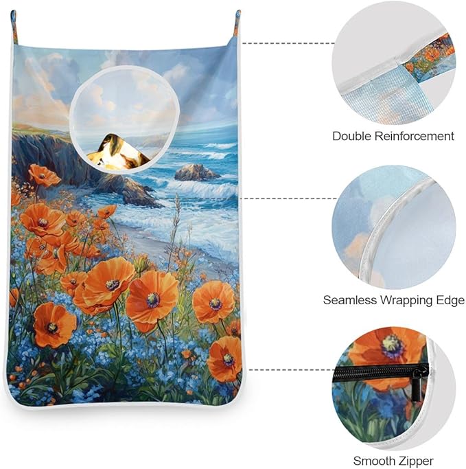 Hanging Laundry Hamper with Stainless Steel Hooks, Oxford Fabric Printing Door