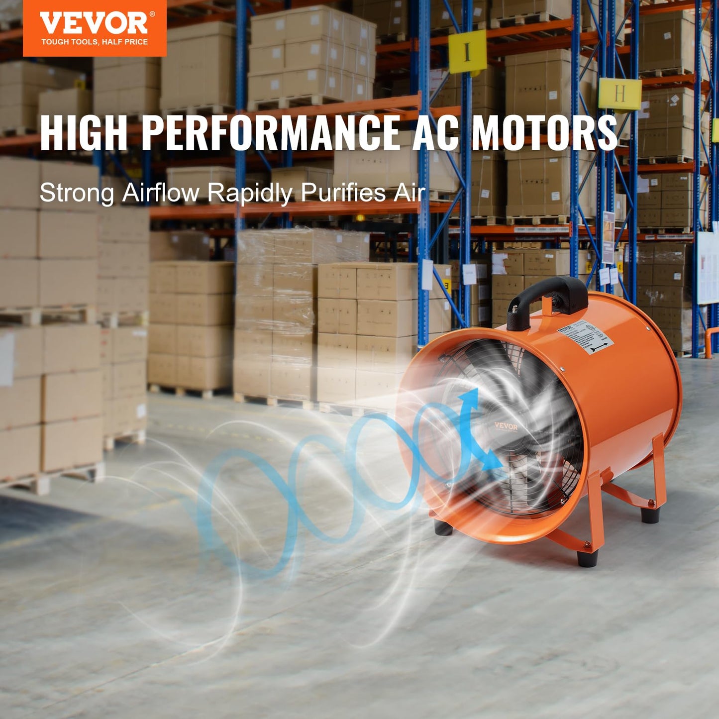 VEVOR Air Mover Blower Fan 10 Inch, 1893CFM 380W with 33ft Flexible Duct, Industrial Portable Ventilator Blower/Exhaust