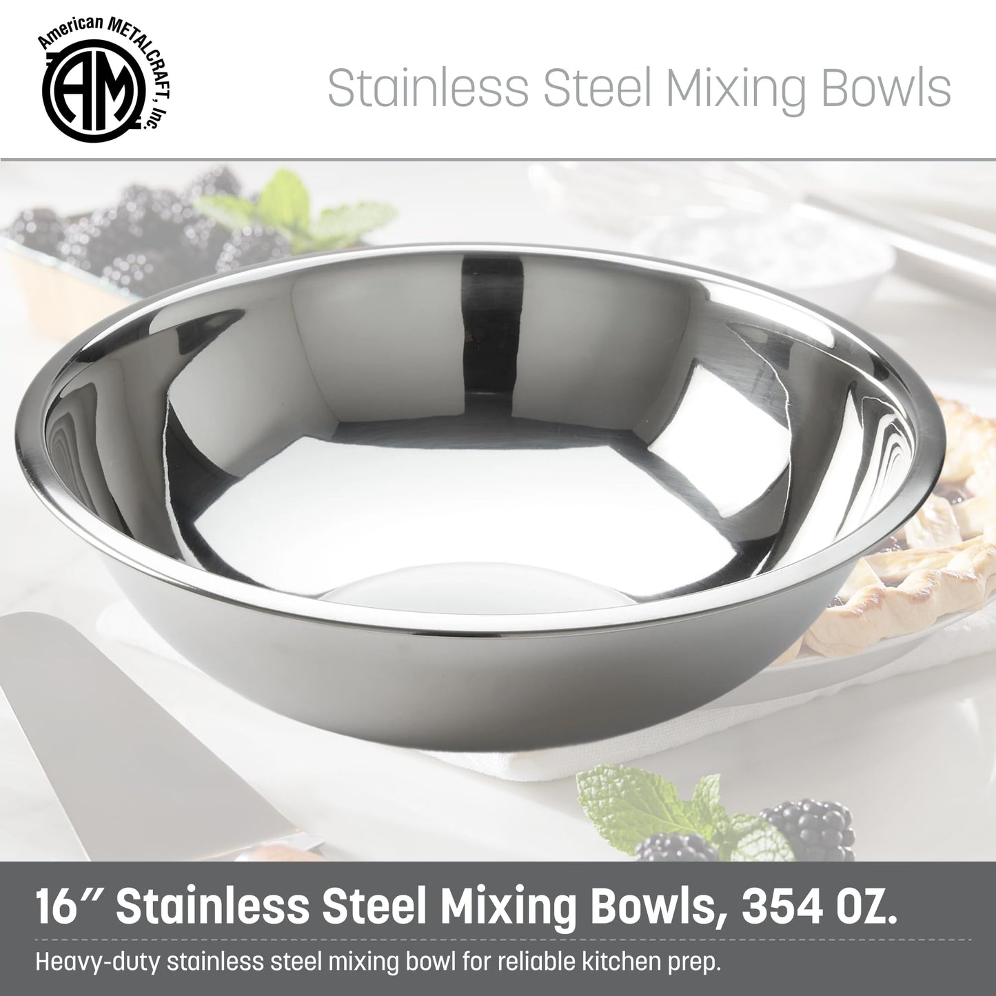 American Metalcraft 16" Stainless Steel Mixing Bowl - 13-Quart Durable Metal Bowls for Mixing, Large Stainless Steel Bowl
