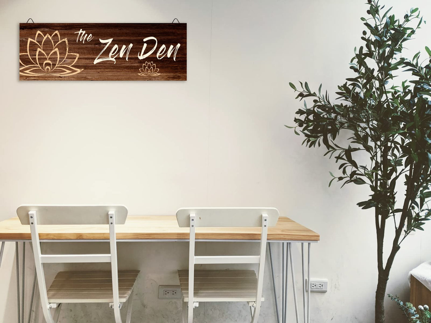 Chuniff The Zen Den Wooden Wall Sign, 13.7 x 4.7 Inches Hippie Room Decoration with Hooks, Hanging Meditation Accessories Decor for Chakra, Spiritual Room Accents