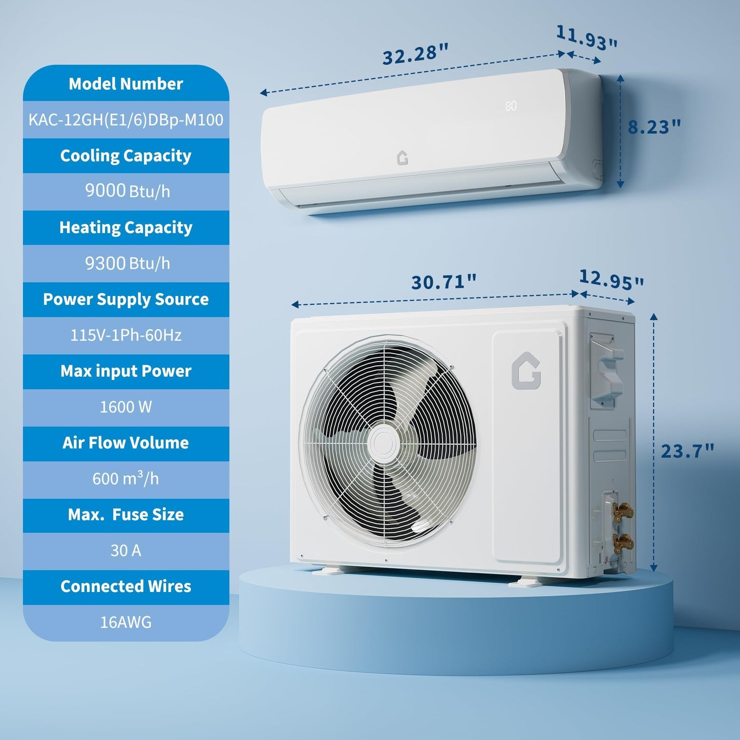 19 SEER2 9000 BTU Mini Split Air Conditioner, 3-in-1 Inverter Heat Pump 115V R32 Refrigerant, Cooling Heating Dehumidifier, Ultra Quiet 23dB, 10ft Pre-Charged Line Set, Suit for Rooms Up to 450 Sq.Ft