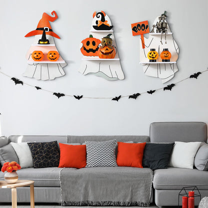 Lineshading 3 Pcs Halloween Ghost Wall Shelves Wall Decor Hanging Sign with Shelf Bathroom Shelves Aesthetic Crystal Shelf Ghost Decor for Bedroom Livingroom Party Decoration