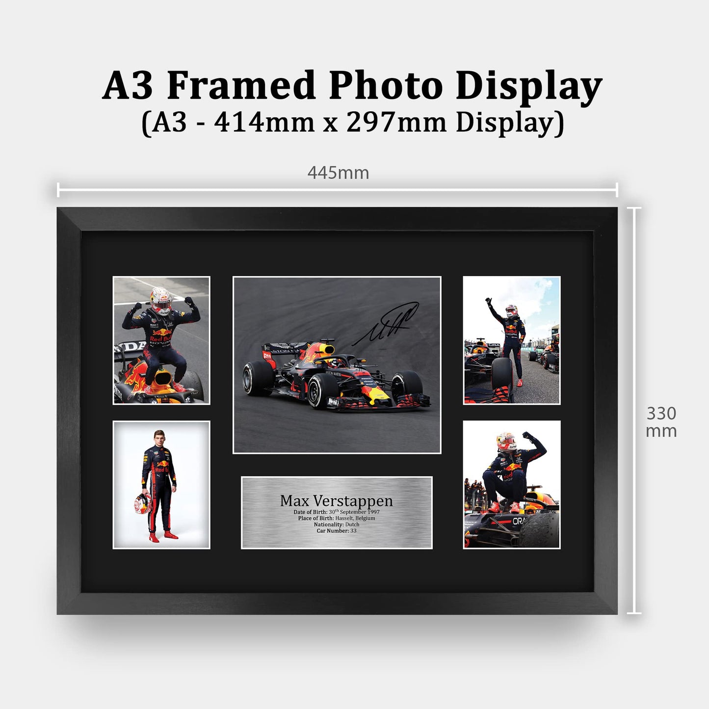 HWC Trading FR A3 Max Verstappen Gifts Printed Signed Autograph Presentation Display for F1 Formula 1 Racing Fans - A3 Framed