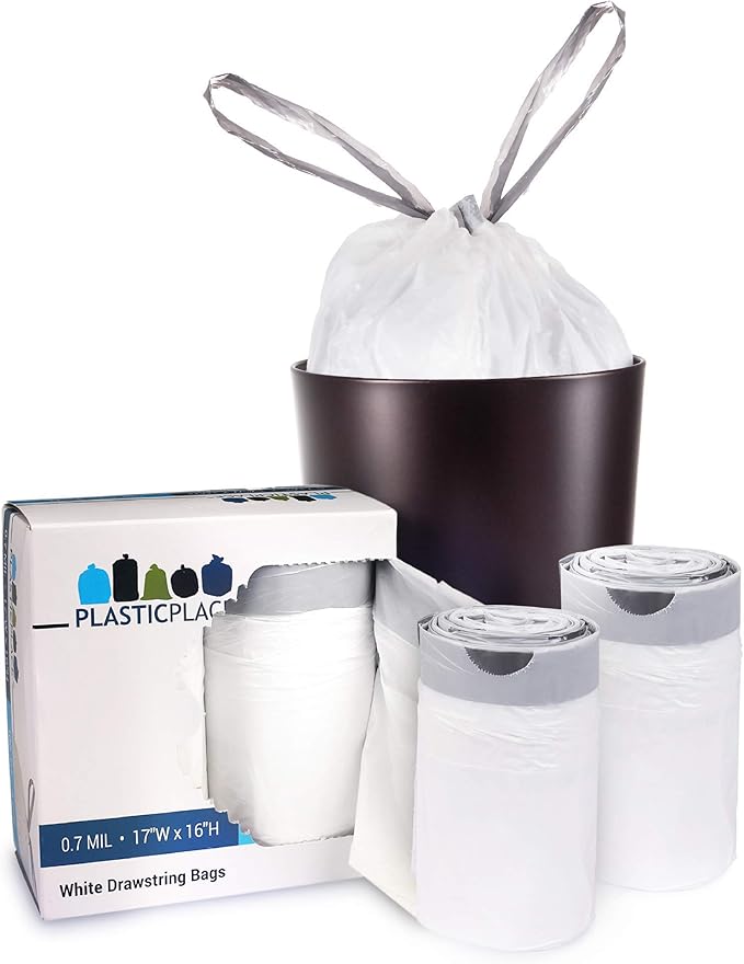 Plasticplace 4 Gallon Trash Bags │ 0.7 Mil │ Drawstring White Garbage Can