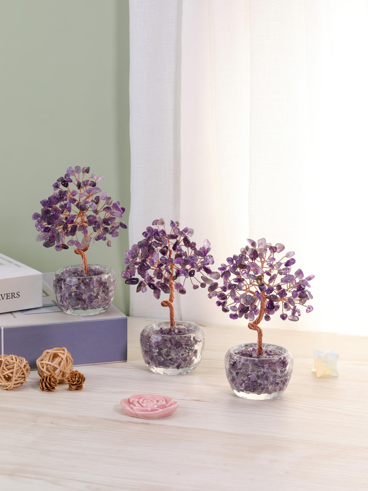 Jovivi Amethyst Crystal Trees,Natural Gemstone Amethyst Bonsai Money Tree of Life Purple Healing Crystals Home Office Desk Decor for Women Birthday Gifts
