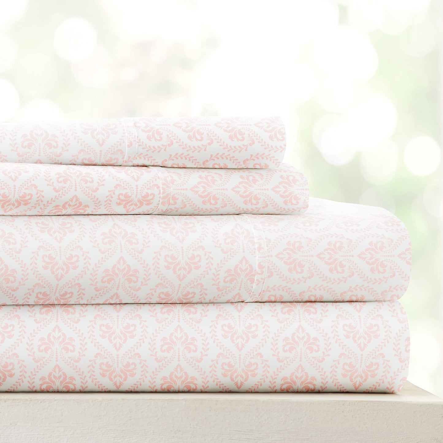 Linen Market Patterned Microfiber Full Sheet Set 4 Piece – Oeko-TEX Certified Ultra Soft & Wrinkle-Free - 16" Deep Pocket Sheets - Easy Care Full Size - Classic in Pink