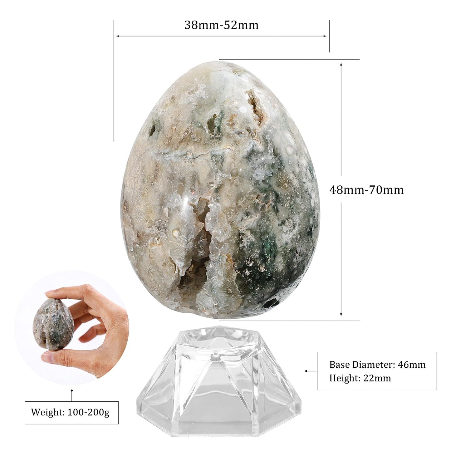 Rockcloud Natural Ocean Stone Egg Sphere with Acrylic Stand Polished Reiki Crystal Sphere Figurine for Easter Blessing& Home Decor, 0.22-0.44 lb