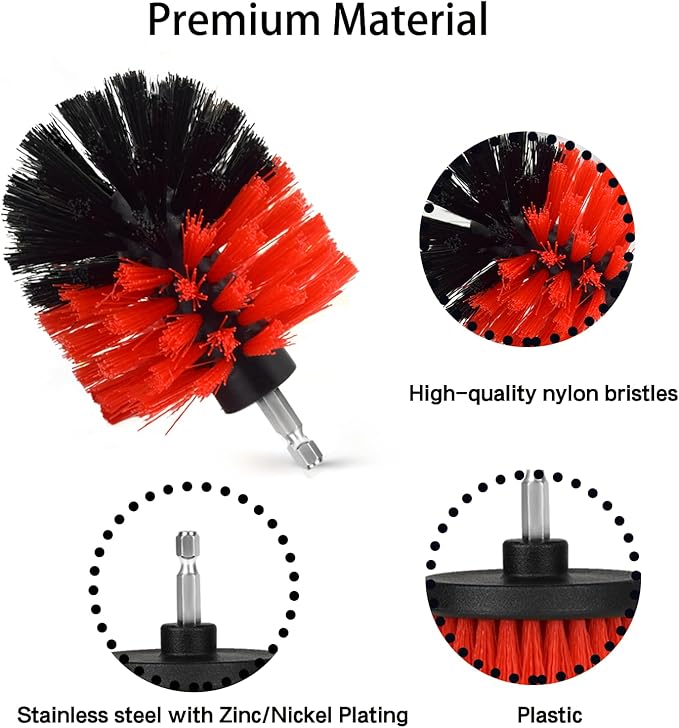 Drill Brush Attachment Set, 7 Pack 1/4in Power Scrubber Brush + Extend Long Rod