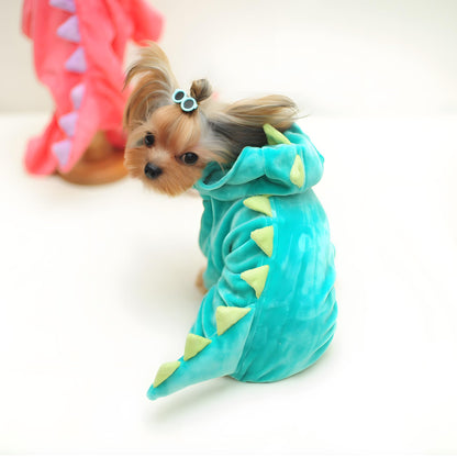 DELIFUR Dinosaur Dog Halloween Costume Pet Dino Hoodie for Small & Medium Dogs(Green,XS)
