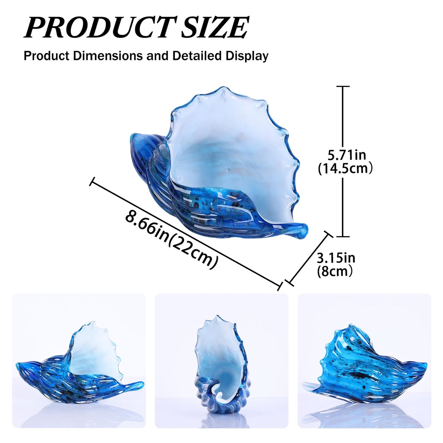 Sea Glass Art Figurines Hand Blown Sea Glass Conch Decor - Ocean Themed Coastal Room Decor, Sea Shell Sculpture Storage for Coastal Room Knick Knacks, Home Kitchen Decorations Above Cabinets (A)