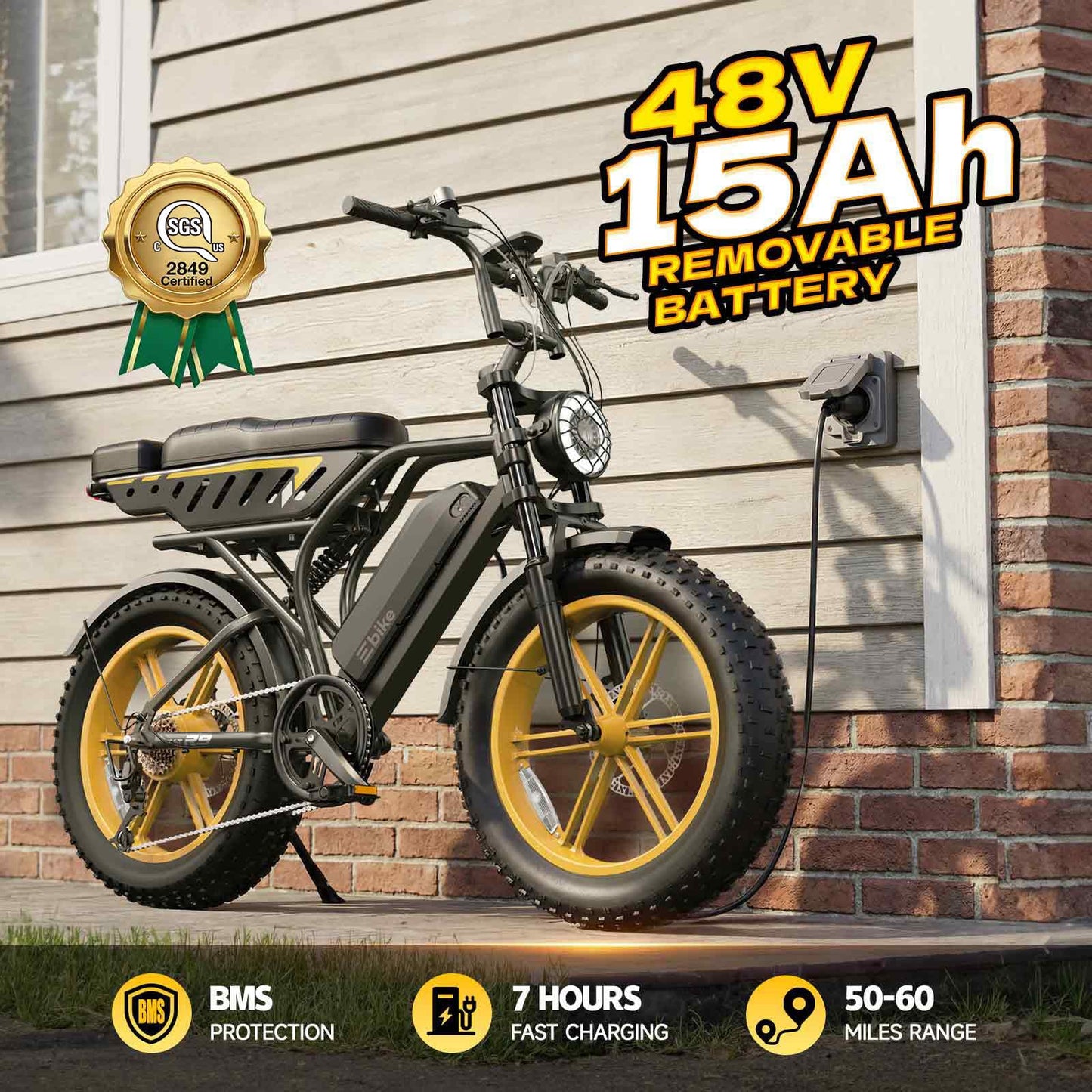 TST Electric Bike for Adults, 1500W Peak Motor 60 Miles Fat Tire E Bike with 48V 15Ah Removable Battery 20" Electric Bike with Dual Suspension, R9