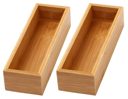 YBM HOME Bamboo Drawer Organizer Storage Box for Kitchen Drawer, Junk Drawer, Office, Bedroom, Children Room, Craft, Sewing, and Bathroom, 2 Pack 3x9x2 inch