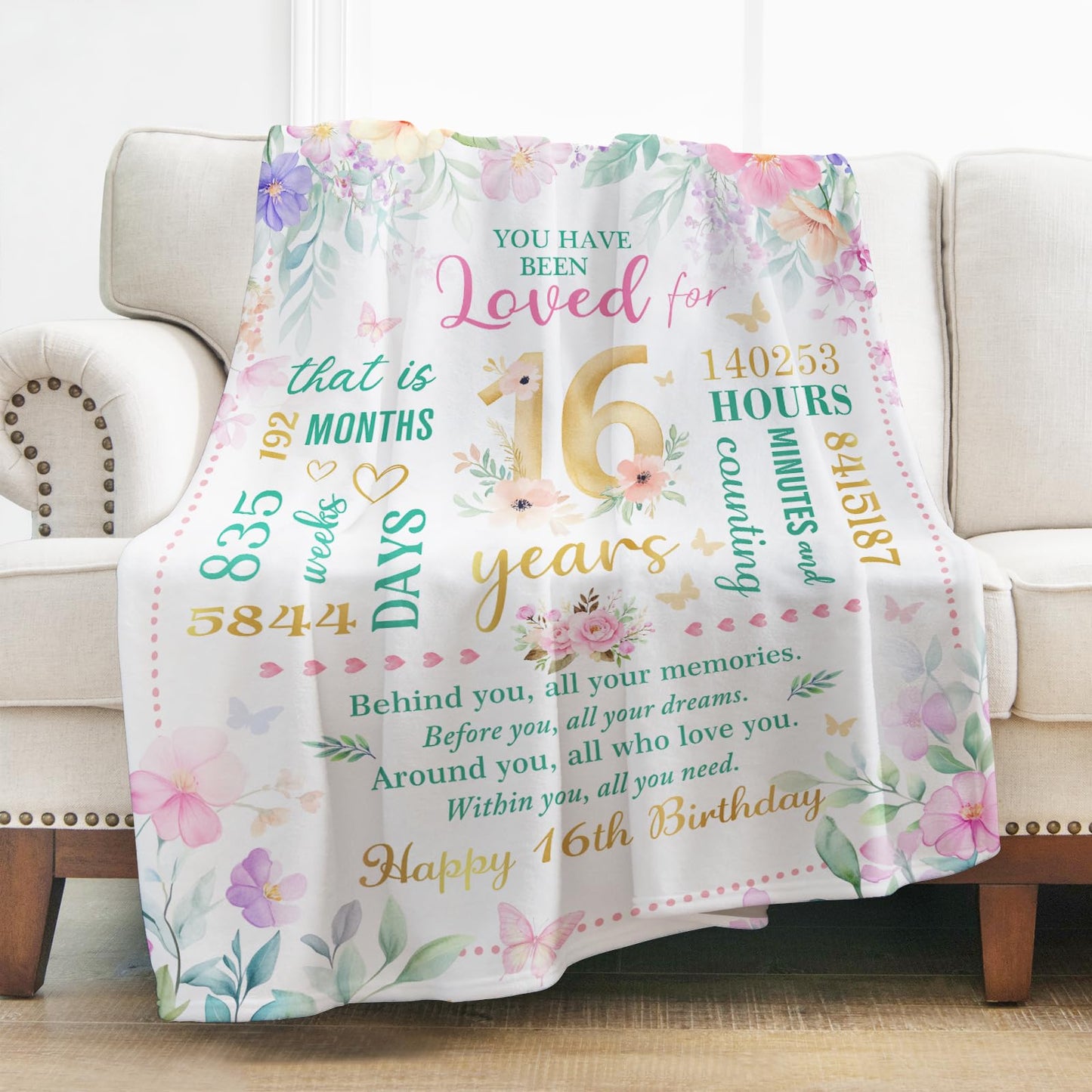 Levens Sweet 16 Gifts for Girls Boys, 16th Birthday Gifts for Girls, 16 Year Old Girl Birthday Gift Ideas, 16th Birthday Decorations, Happy 16th Birthday Presents for 16 Year Old Blanket 60"x50"