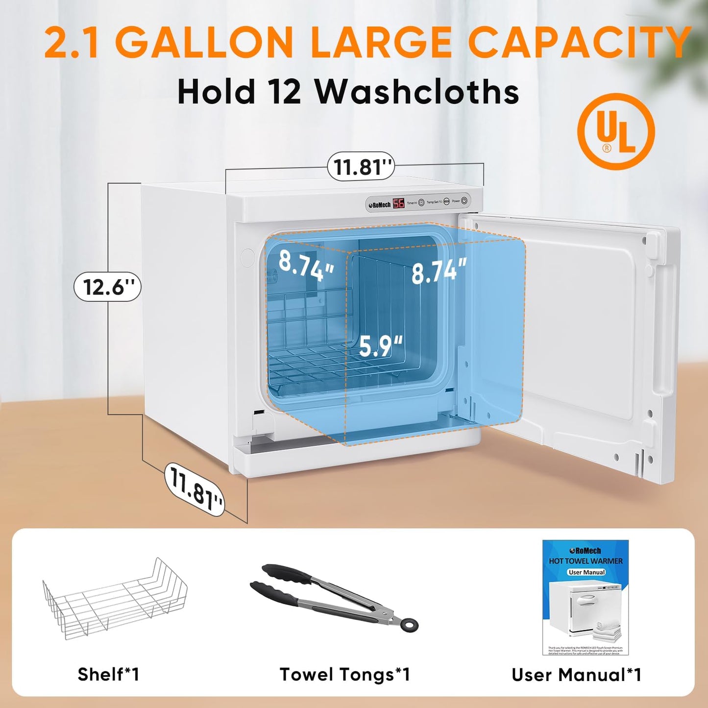 ROMECH 23L Hot Towel Warmer Cabinet, Professional Towel Heater with LED Temperature Display Setting, Extra Large Capacity Towel Warmers for Spa Massage Salon Home (White, 23L)