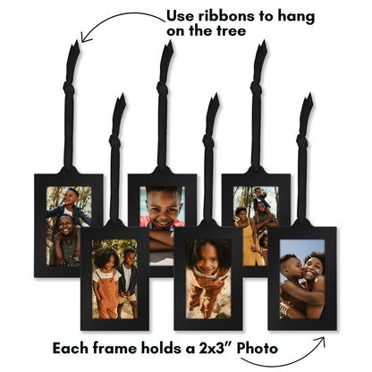 Americanflat Family Tree Picture Frame - Includes 6 Hanging 2x3 Picture Frames - Adjustable Ribbon Tassels - Ideal as Mother’s Day Gifts, Christmas Decor - Black and Bronze - Gifts for Mom