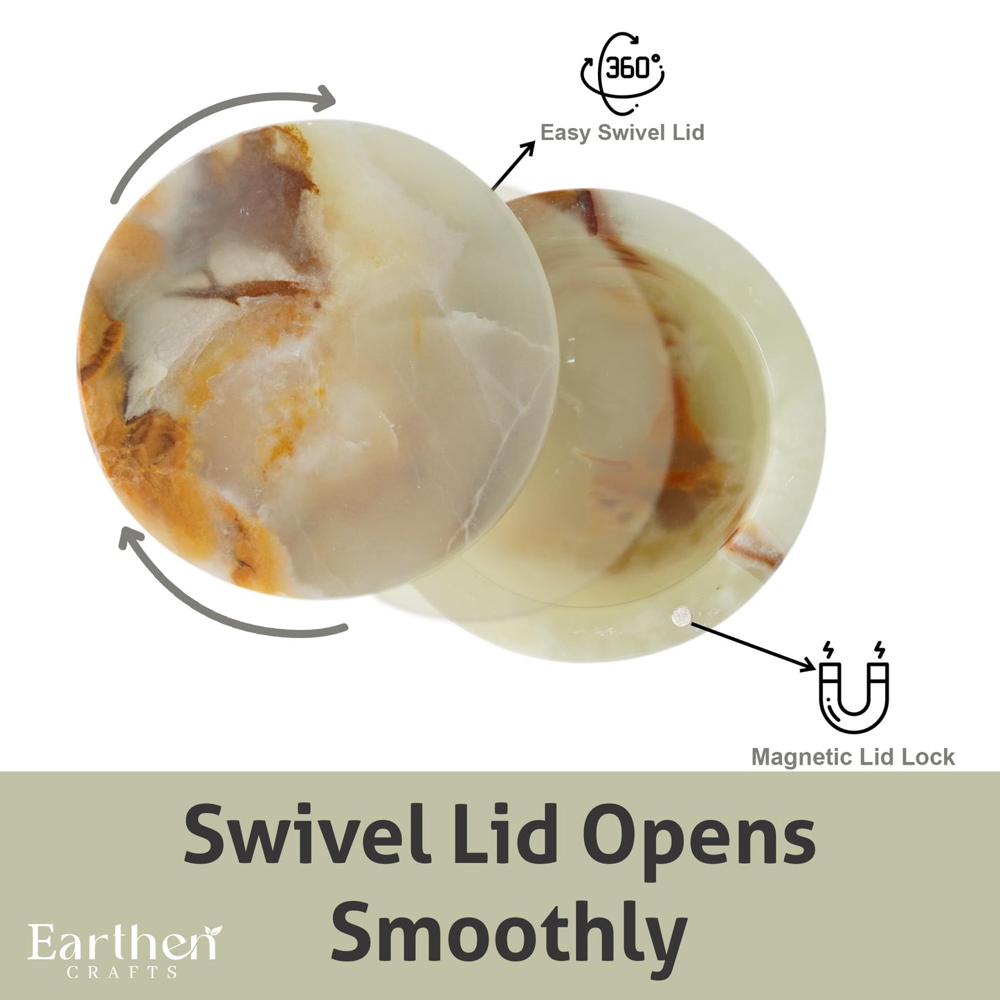 Earthen Crafts Marble Salt Cellar with Swivel Lid 4" Inch Green Onyx Spice Jar Natural Stone Salt Box for Home & Kitchen Counter, Great for Kosher, Sea Salt, Herbs, and Sugar Storage Container, 5.6 OZ