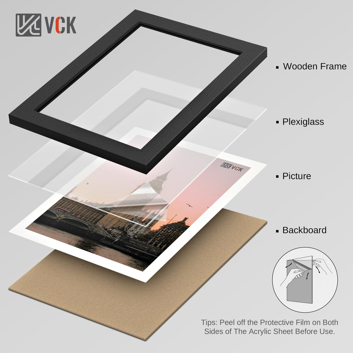 VCK 8x10 Picture Frame Set of 3, Black Wood 8 x 10 Photo Frames for Wall Mounting Horizontally & Vertically