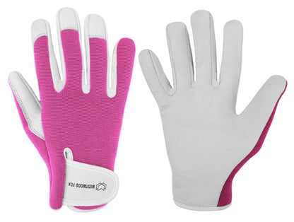 WESTWOOD FOX Ladies/Mens Leather Gardening Gloves Thorn Proof Rigger Garden work gloves, Safety Working Gloves, Premium Quality (Pink, M)