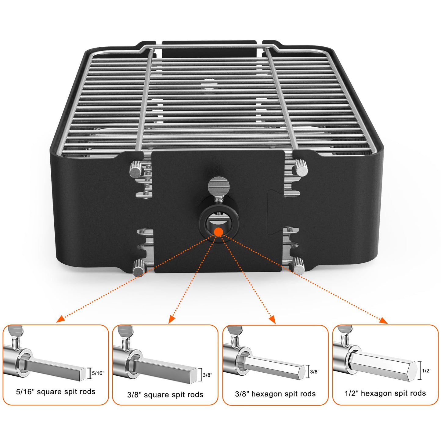 onlyfire Adjustable Rotisserie Basket, Stainless Steel Flat Rotating Cages Fits 1/2" Hexagon, 3/8" Hexagon, 3/8" Square & 5/16" Square Rotisserie Spit Rods and Most Chacoal, Kamado and Gas Grills