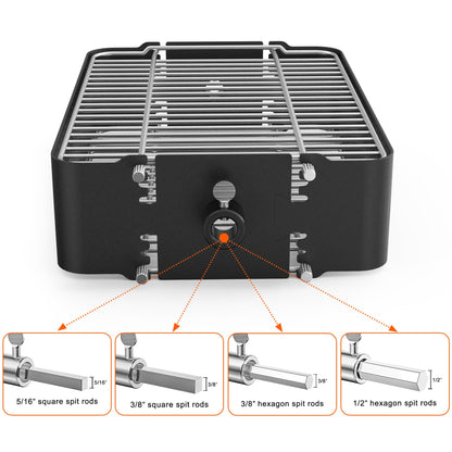 onlyfire Adjustable Rotisserie Basket, Stainless Steel Flat Rotating Cages Fits 1/2" Hexagon, 3/8" Hexagon, 3/8" Square & 5/16" Square Rotisserie Spit Rods and Most Chacoal, Kamado and Gas Grills