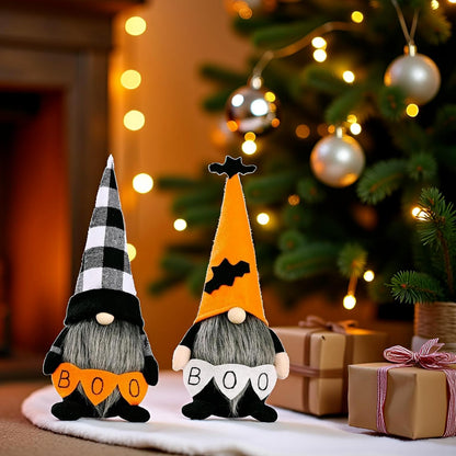 Halloween Gnomes Decoration 2 Pack Figures- 10.6'' Plush Gnome Decorations with Boo & Bat Designs, Cute Home Decor for Bookshelf, Window, Porch, Party, Halloween New Year Gift (Boo & Bat Gnomes)
