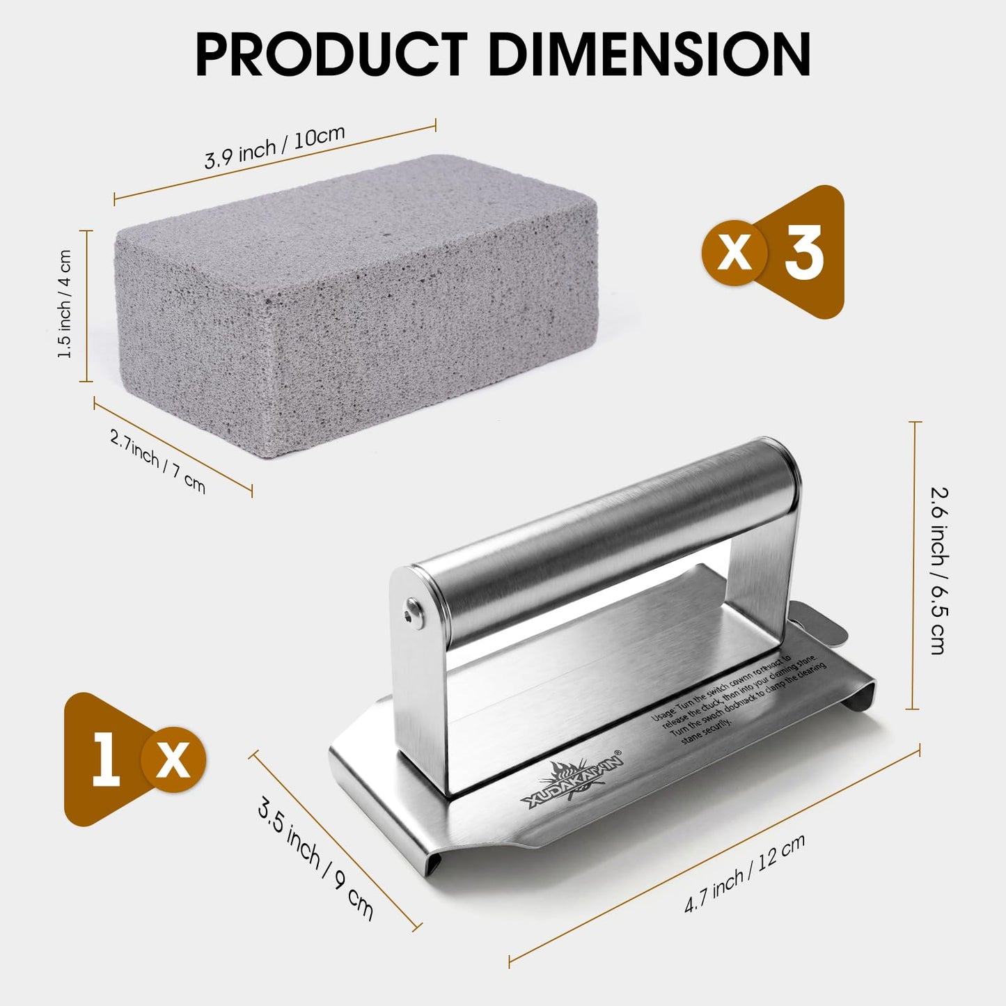 XUDAKAIXIN Grill Cleaning Bricks with Handle, Pumice Griddle Cleaning Stone Removing Stains for Grill,Plattop Griddle,Sink,Cookwares,Floor,Countertop(3-Pack with Handle)