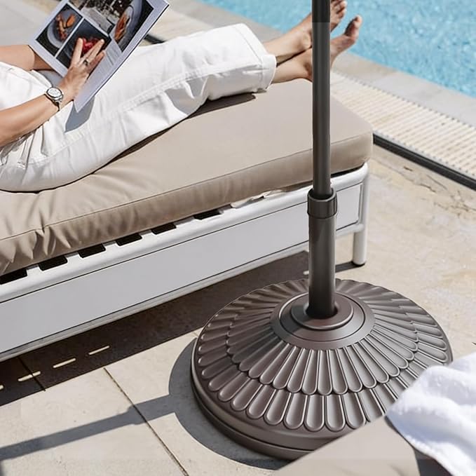 wikiwiki 80 Lbs HDPE Round Patio Umbrella Base, Weighted Umbrella Stands Fits 1.5-1.9in Poles for Garden, Lawn, Deck, Backyard & Pool, Brown