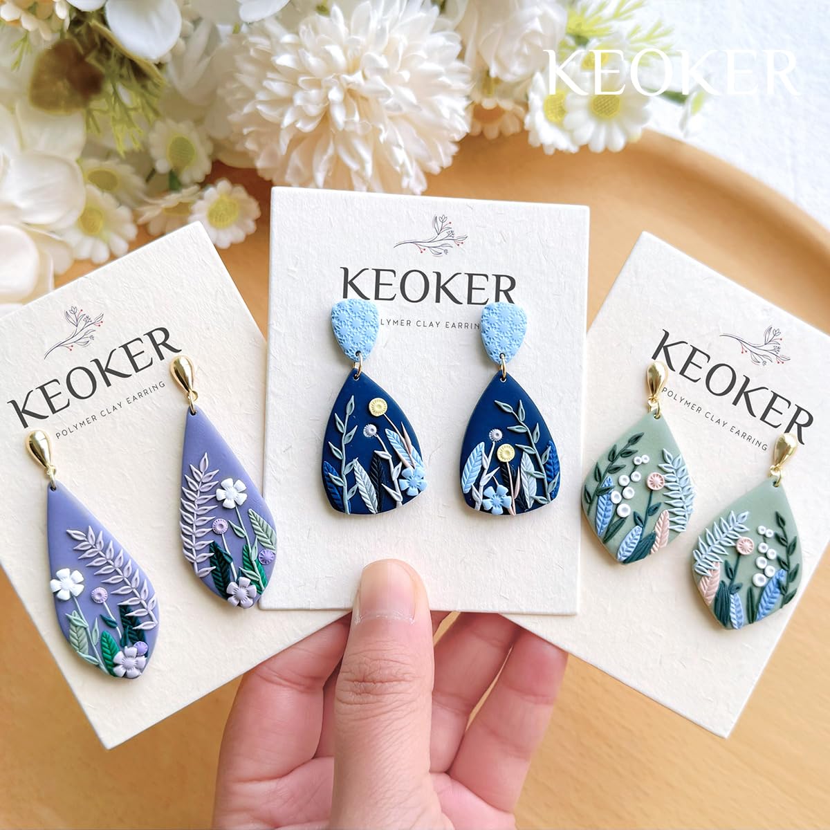 Keoker Clay Cutters, Organic Polymer Clay Cutters for Earrings Making, 20 Shapes Floral Polymer Clay Cutters, Studs Clay Cutters for Polymer Clay Jewelry (A+B)