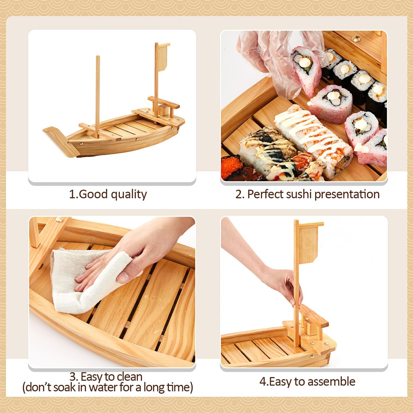 Juexica Wooden Sushi Boat Serving Tray Japanese Sushi Plate for Restaurant Sushi Tray Wood Serving Boat Plate for Food Display Home Wedding Birthday Party (Light Wood Color,24 Inch)