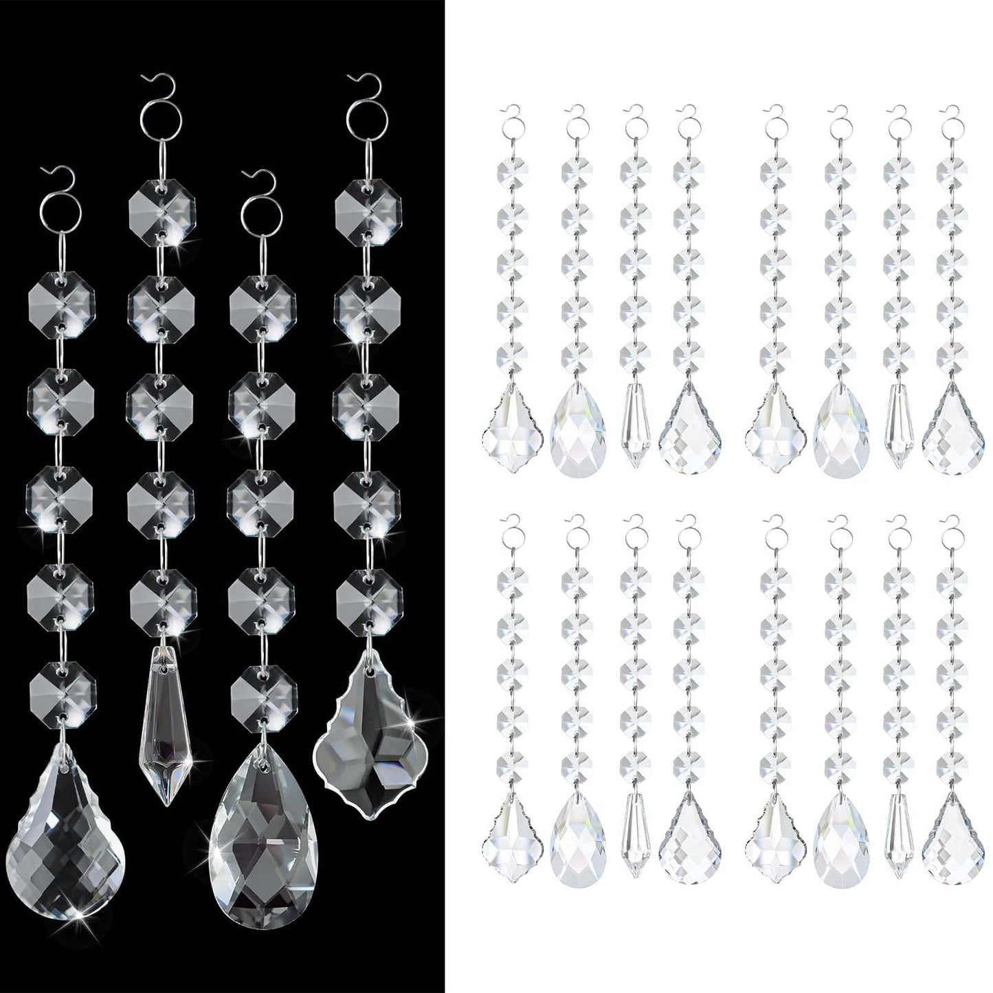 20 Pcs Crystal Prisms Hanging Assortment, Clear Teardrop & Icicle Chandelier Replacement Parts with Hooks, Multi-Shape Suncatchers for Windows Lamps Christmas Tree Home Party Decor (Clear, 20 Pcs)