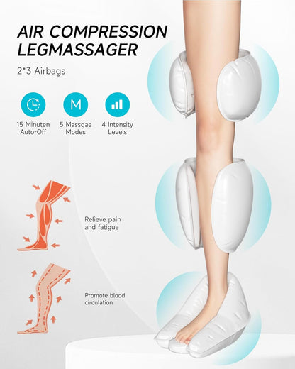 ALLJOY Leg Massager for Circulation and Pain Relief FSA, Christmas Gifts for Men Women Dad Mom, Leg Massager with Heat and Compression, 2 Heat 5 Modes 4 Intensities 4 Extenders