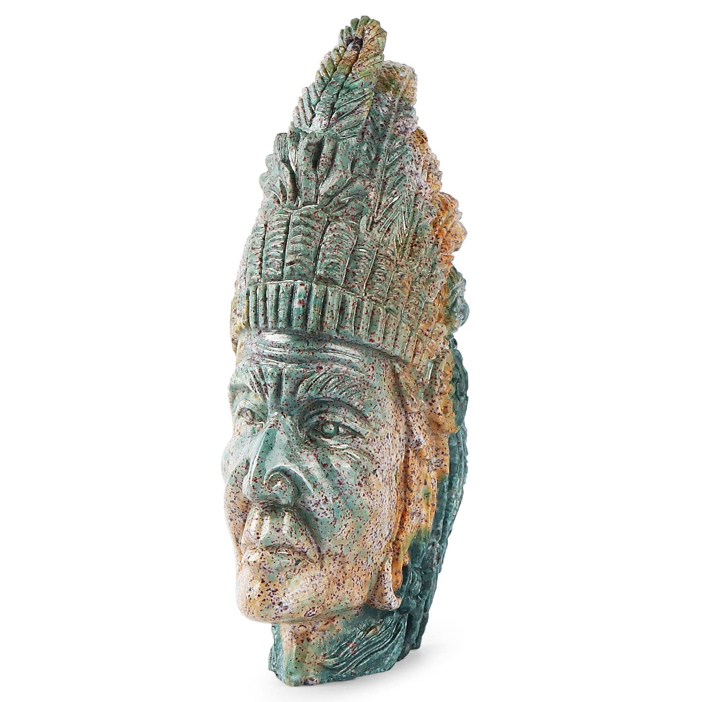 SMQ 3.3" Indian Head Bust Statue Ocean Jasper Crystal Stone Skull Ornaments Native American Indian Figurine for Diorama Gemstone Sculpture for Home Office Room Decor