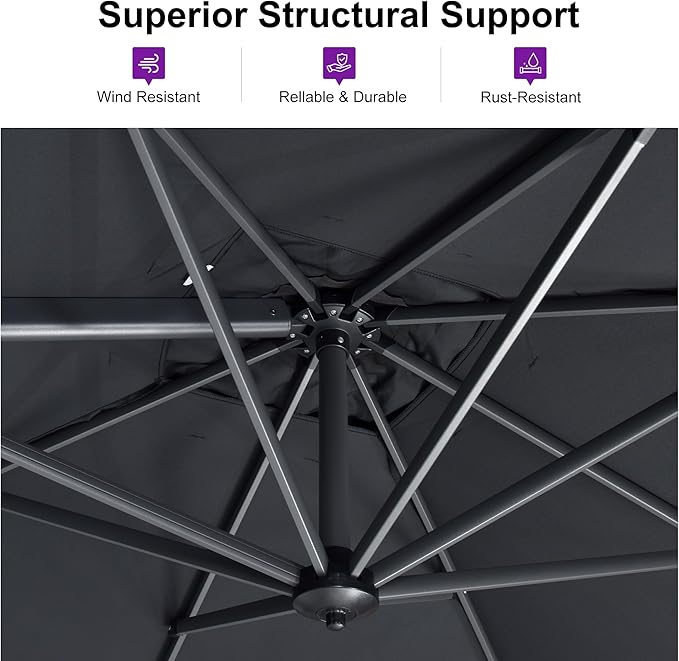 PURPLE LEAF Patio Umbrella with Base 10 Feet Outdoor Cantilever Square Umbrella Aluminum Offset Umbrella with 360-degree Rotation for Garden Deck Pool Patio, Grey