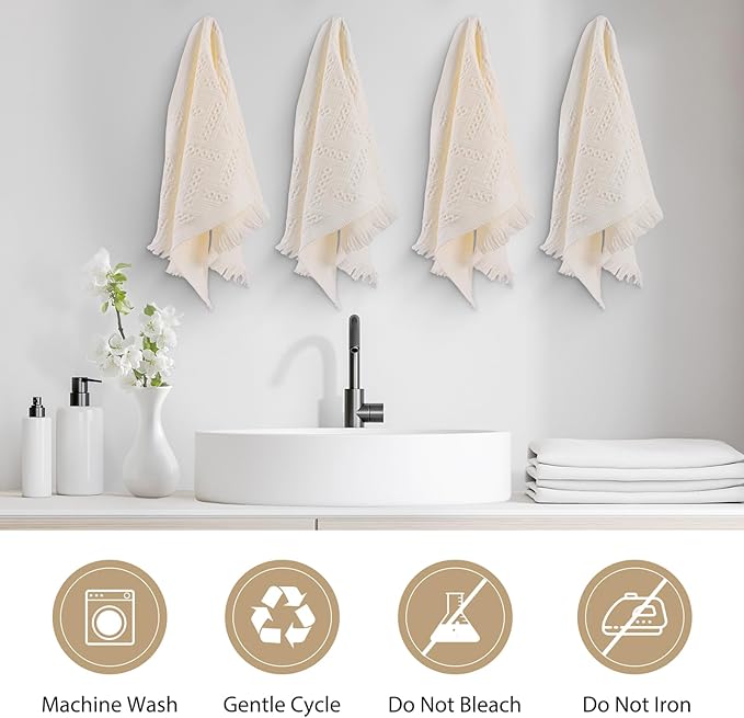 Boho Bathroom Decor Hand Towel 4 Pack 100% Turkish Cotton 14 x 30 Inch Boho