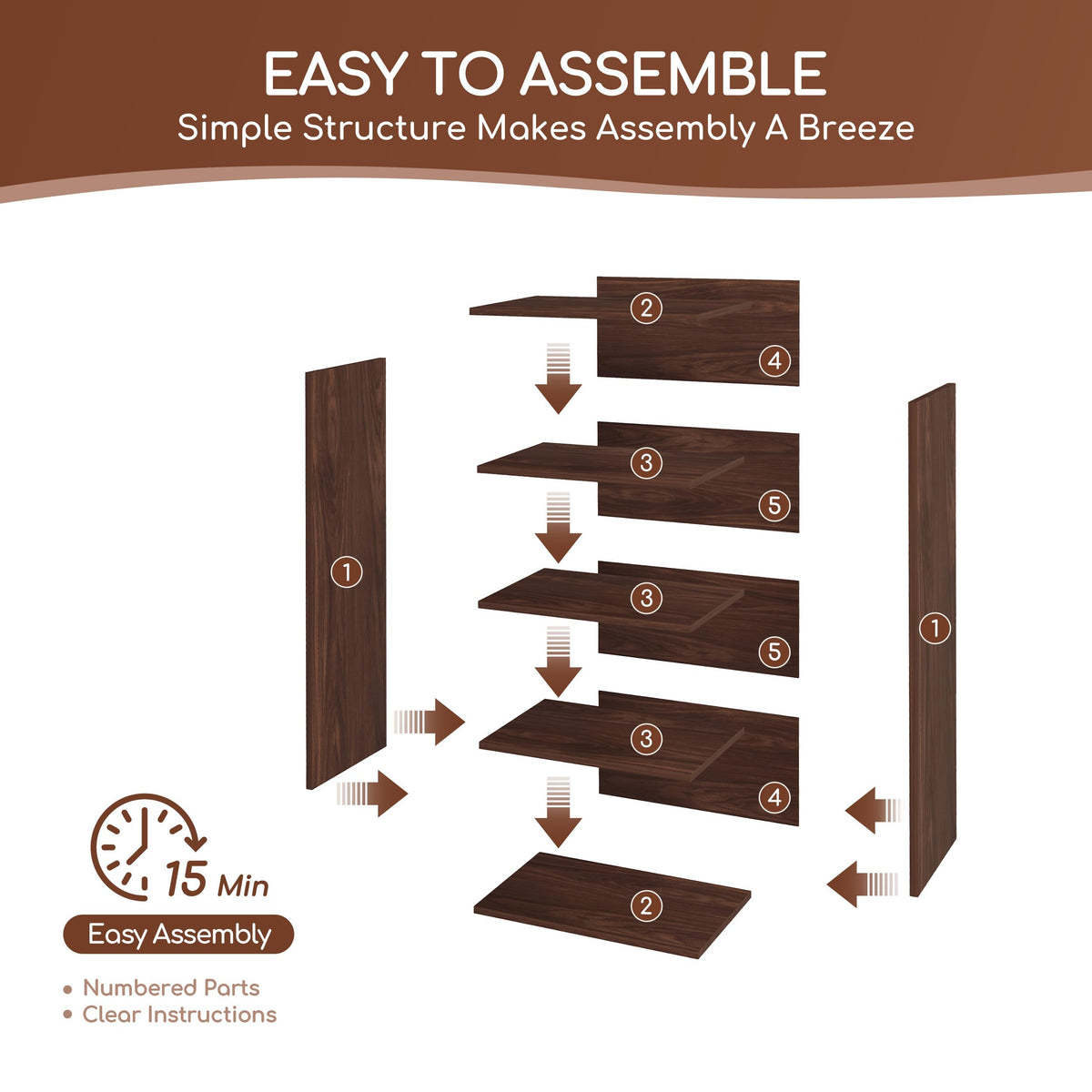 ELYUP Basic Open Shelf Bookcase – 4-Tier Extra Deep Wooden Bookshelf, Storage Shelves with 11-Inch Depth, Black Walnut