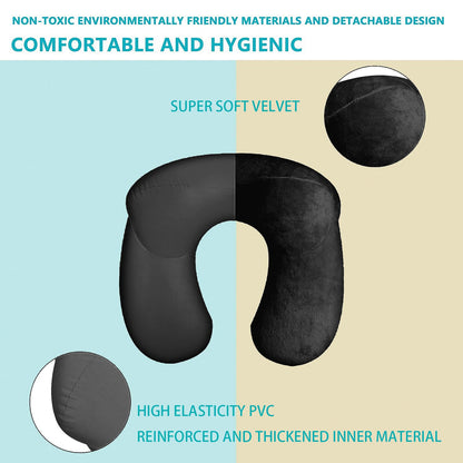 LUZWAY Inflatable Travel Pillow Neck Pillow Kits Ergonomic Soft Velvet Washable Pillowcase with Ear Plug and Eye Mask, Lightweight Sleeping Rest Cushion for Airplane, Car, and Train（2 pack）