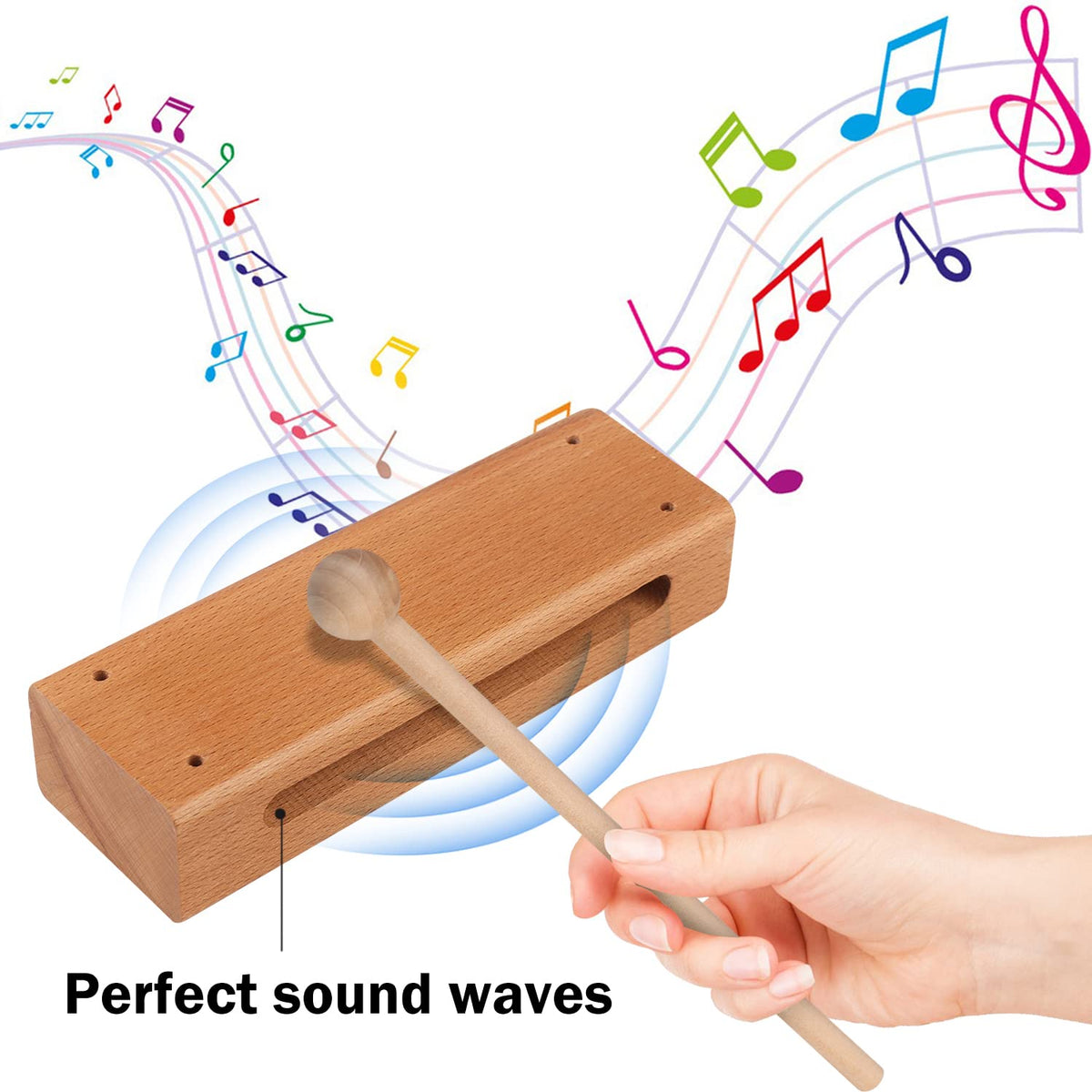 GNIEMCKIN Solid Wood Rhythm Block, Set of 3, Solid Wood Rhythm Block Musical Percussion Instrument Perfect for Rhythm Classes with 3 Pack of Mallet Solid Hardwood