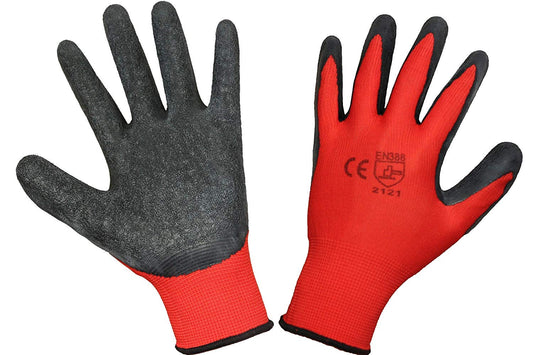 12 Pairs Latex Coated Builders Work Safety Glove (Large, Red)